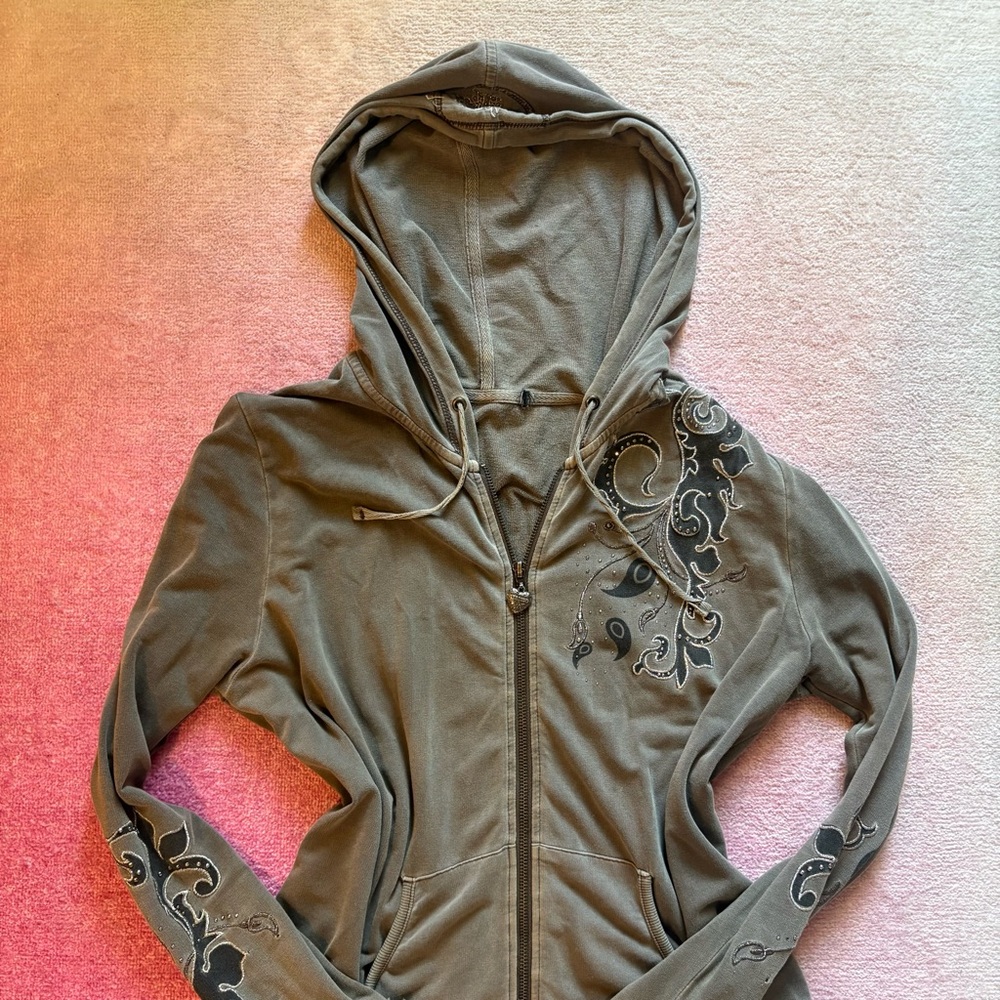 vertigo gray cyber graphic zip up hoodie